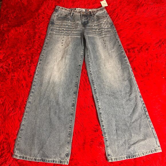 NWT Womens Nordstrom PTCL Light Wash Skate Wide Leg Jeans with Eyelet Details 28 - Picture 1 of 4